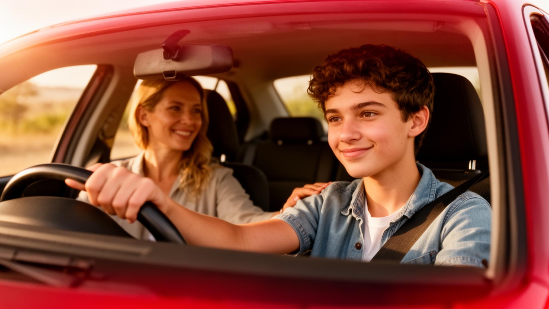 Teen driver learning with parent mentor in the passenger seat